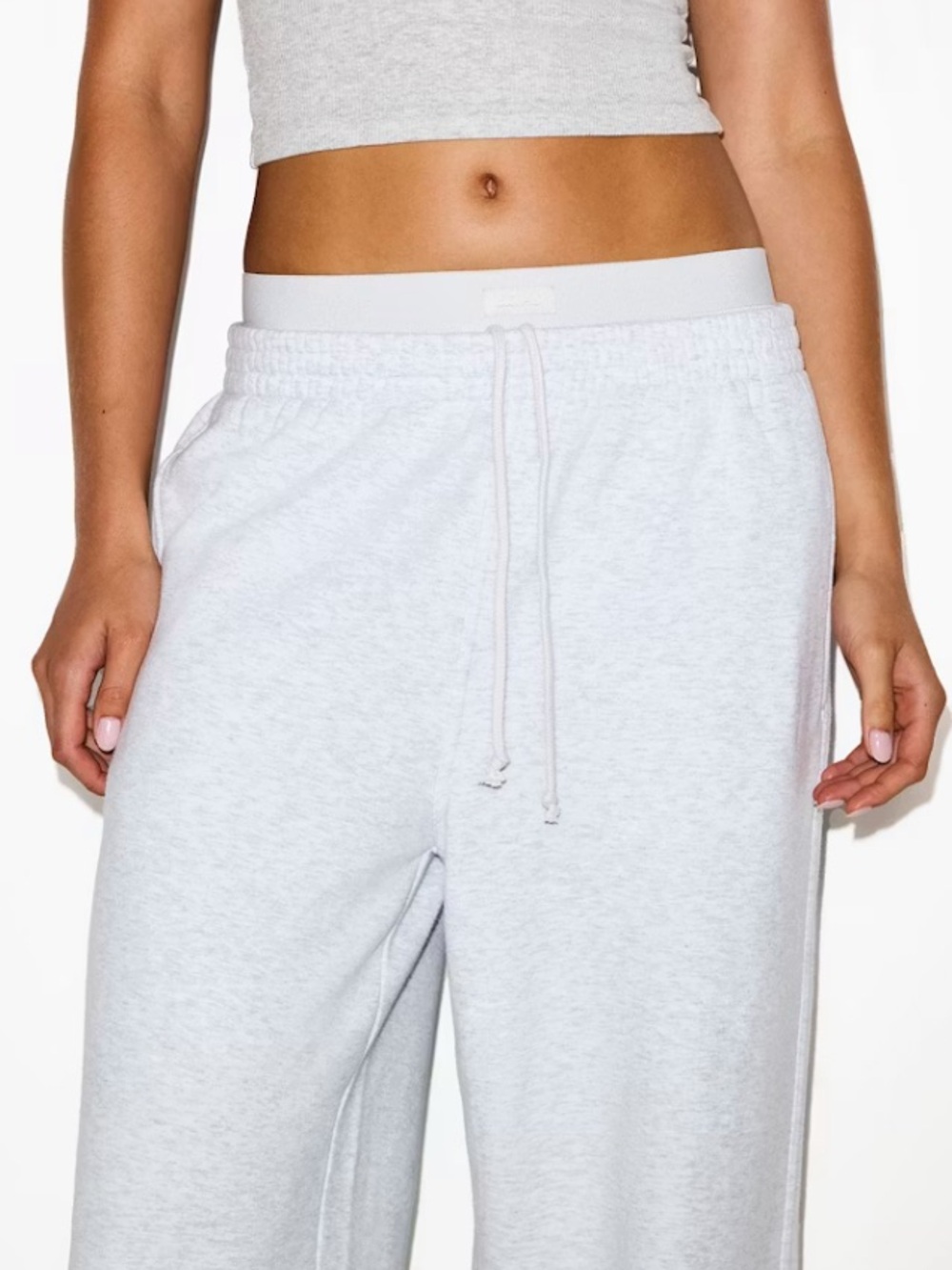 NWT SKIMS Cotton Fleece Oversized Double Waistband Pant Light HeatherGray